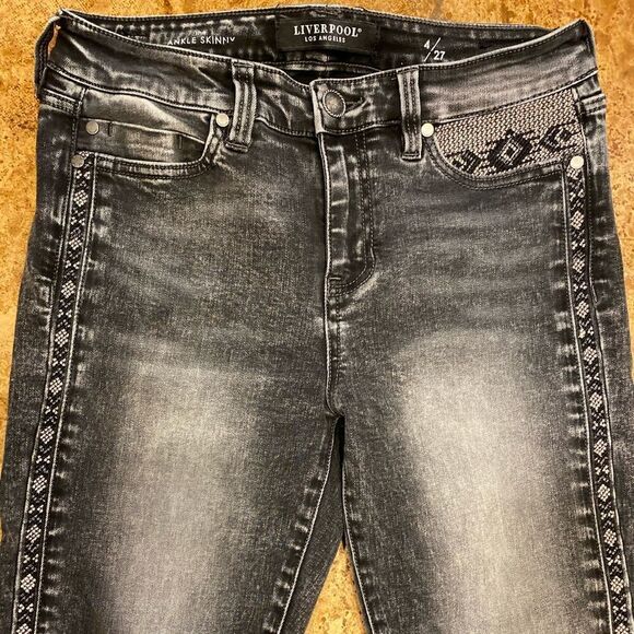 Liverpool black acid washed Abby‎ Ankle High Rise Ankle Skinny Jeans - Picture 2 of 9